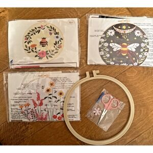 Embroidery Cross Stitch Kit Set‎ Of 3 Beginners Bee Flowers Sewing DIY Craft DIY
